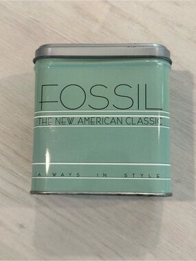 Fossil Mint Green Metal Storage Tin with Silver Lid
